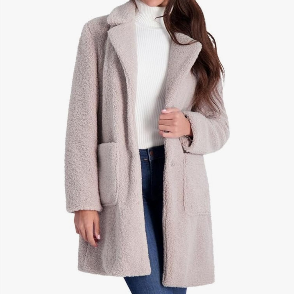 French Connection Women's Gray Teddy Coat